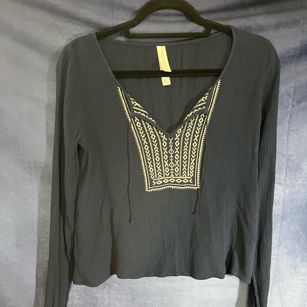 Aeropostale Green Embellished Long Sleeve Blouse